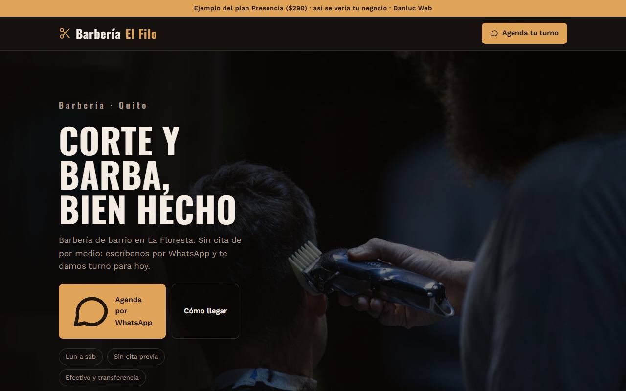 Página de ejemplo de una barbería